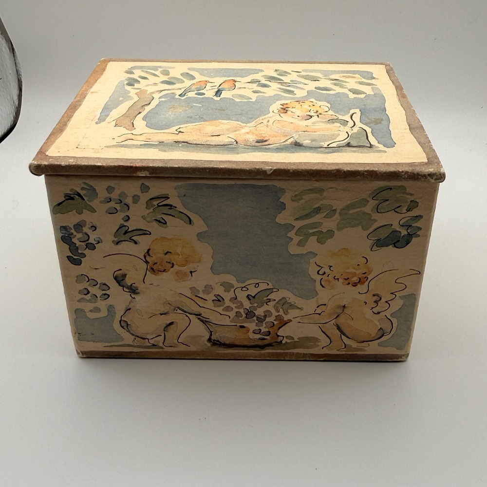Catriona Stewart 1990 Vintage Cherub Music Box Made in England Watercolor Art